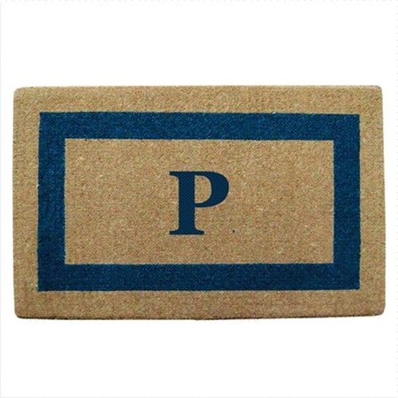 NEDIA HOME Nedia Home 02029P Single Picture - Blue Frame 22 x 36 In. Heavy Duty Coir Doormat - Monogrammed P O2029P